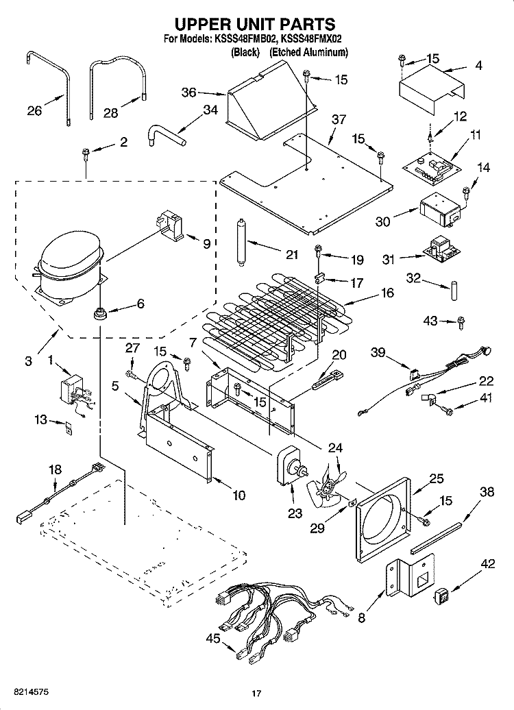 UPPER UNIT PARTS Diagram and Parts List for KSSS48FMX02  KitchenAid Refrigerator