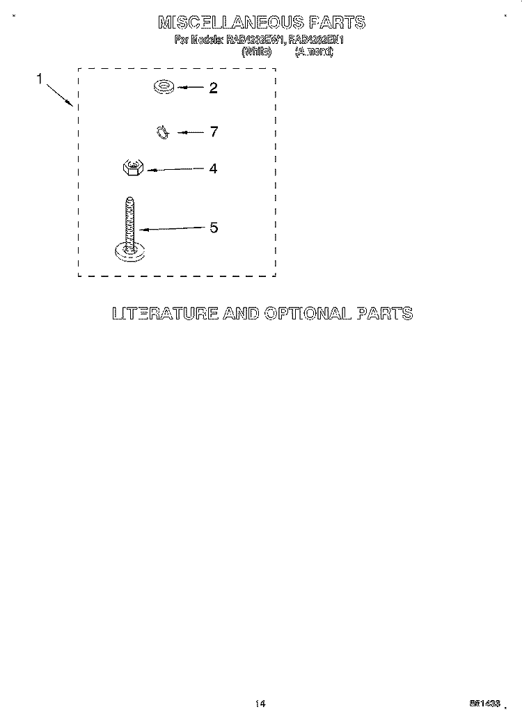 MISCELLANEOUS, LIT/OPTIONAL Diagram and Parts List for RAB4232EW1  Roper Washer