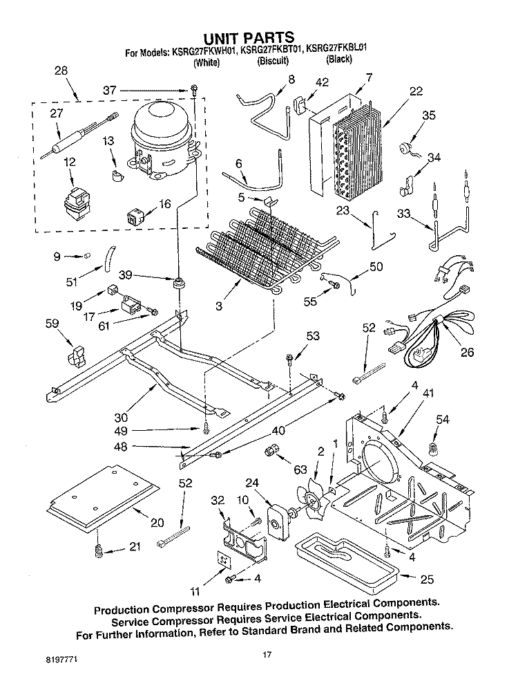 UNIT Diagram and Parts List for KSRG27FKBT01  KitchenAid Refrigerator