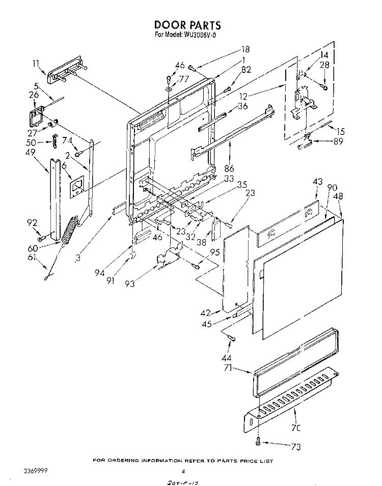 DOOR Diagram and Parts List for WU3006V0  Roper Dishwasher
