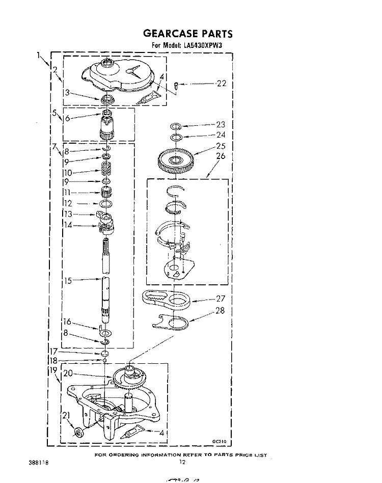 GEARCASE Diagram and Parts List for LA5430XPW3  Whirlpool Washer