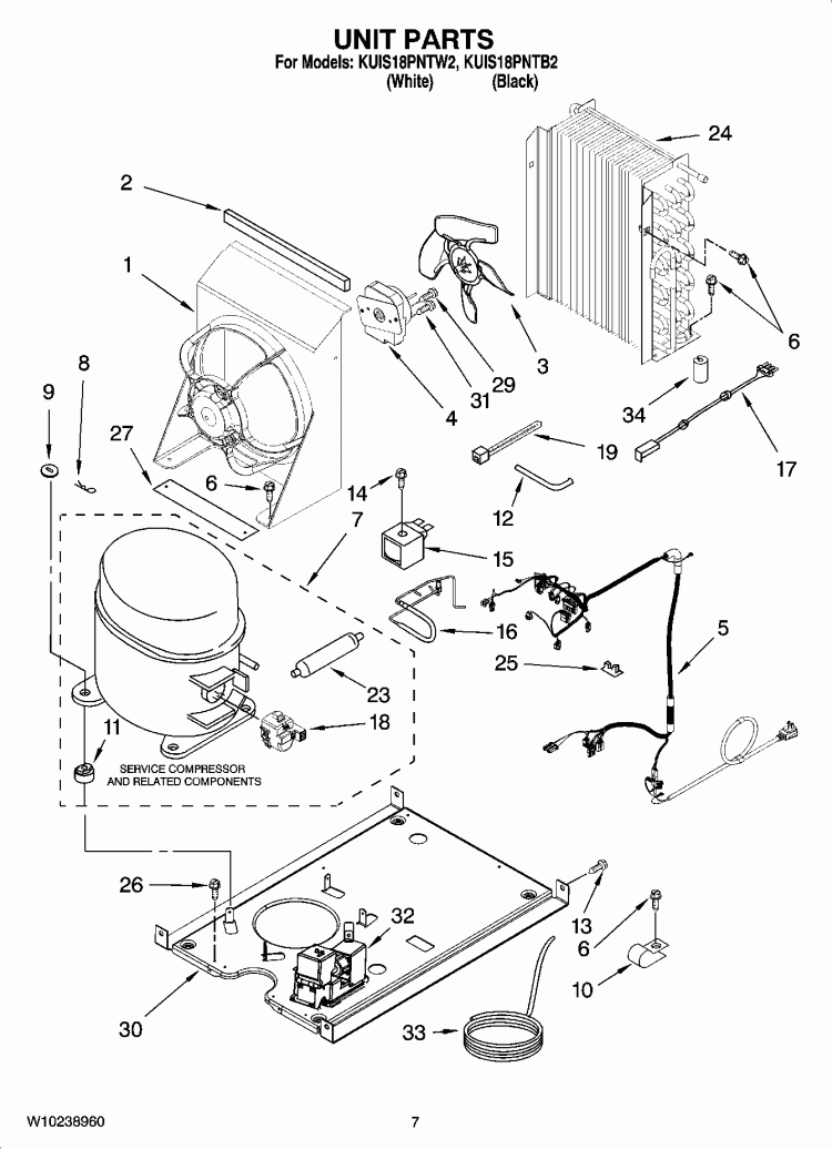 UNIT PARTS, OPTIONAL PARTS Diagram and Parts List for KUIS18PNTB2  KitchenAid Ice Maker