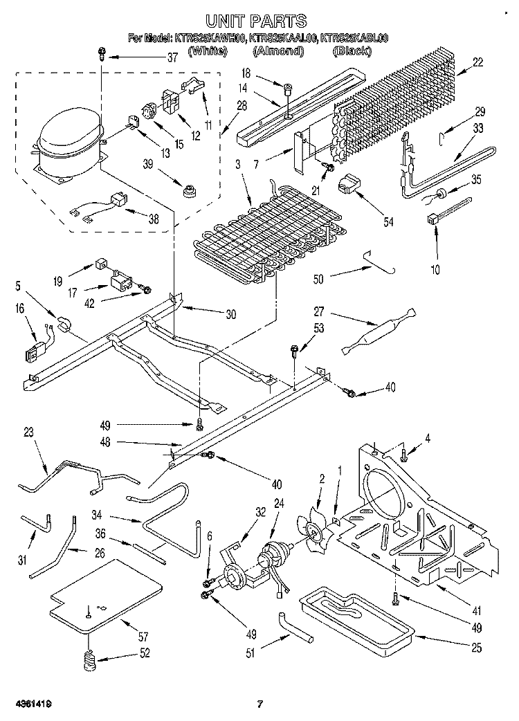 UNIT Diagram and Parts List for KTRS25KAWH00  KitchenAid Refrigerator