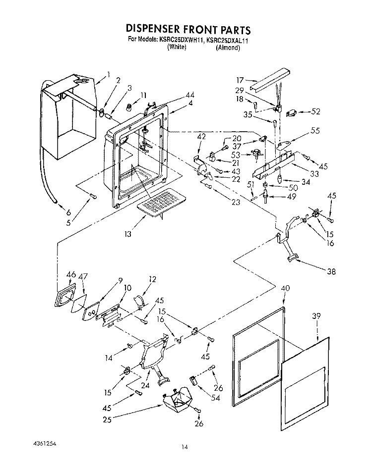 DISPENSER FRONT Diagram and Parts List for KSRC25DXAL11  KitchenAid Refrigerator