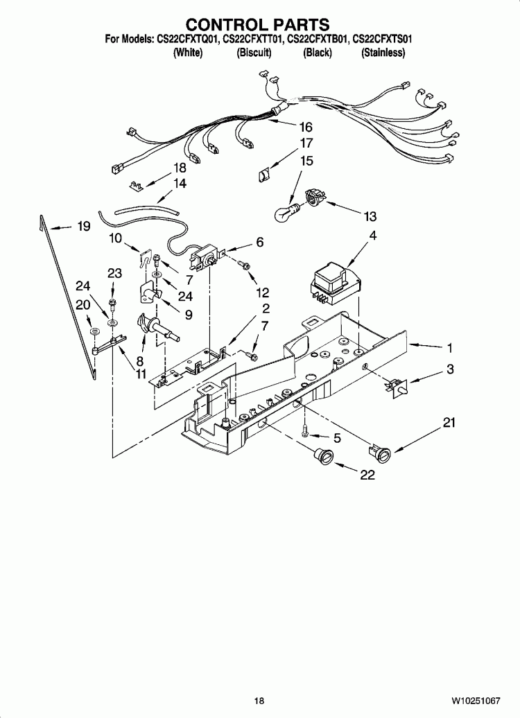 CONTROL PARTS Diagram and Parts List for CS22CFXTT01  Crosley Refrigerator