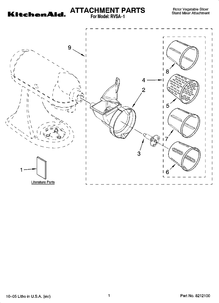 ATTACHMENT PARTS Diagram and Parts List for RVSA-1  KitchenAid Mixer