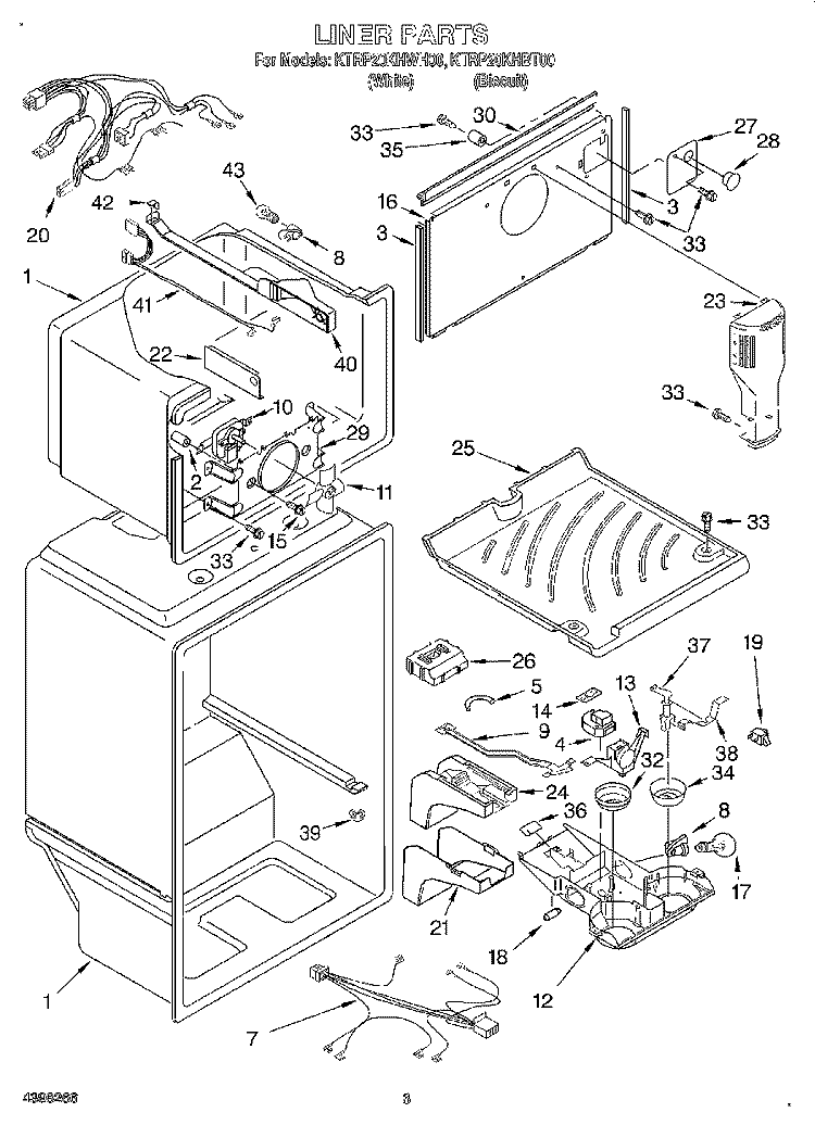 LINER Diagram and Parts List for KTRP20KHWH00  KitchenAid Refrigerator
