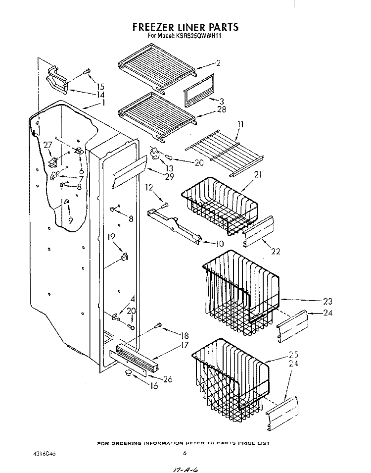 FREEZER LINER Diagram and Parts List for KSRS25QWWH11  KitchenAid Refrigerator