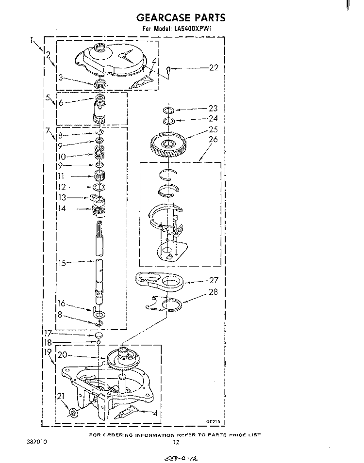 GEARCASE Diagram and Parts List for LA5400XPW1  Whirlpool Washer