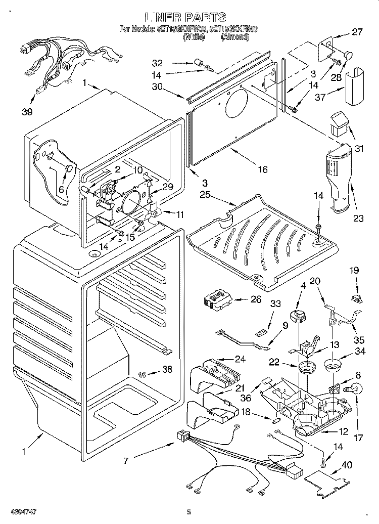 LINER Diagram and Parts List for 8ET18GKXFN00  Whirlpool Refrigerator
