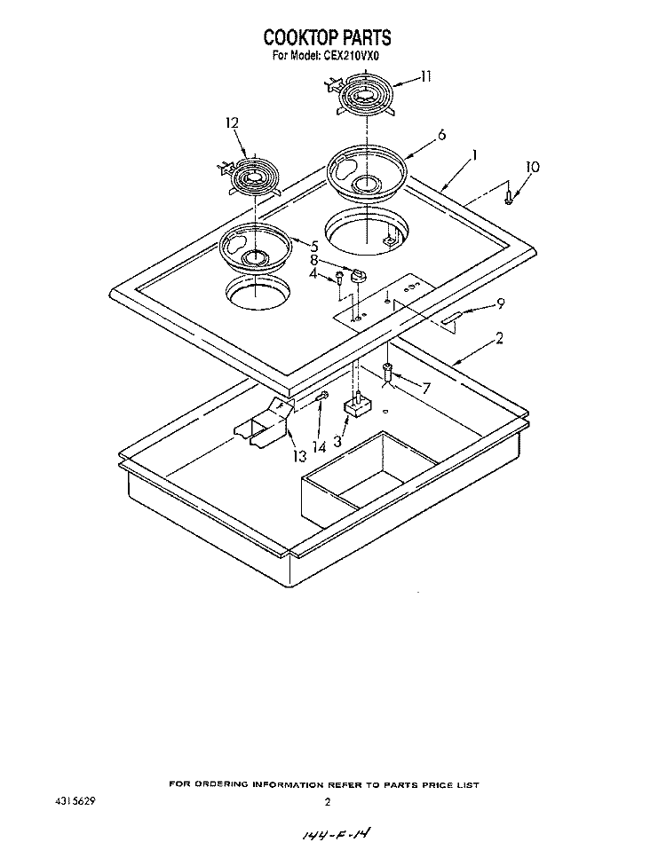 SECTION Diagram and Parts List for CEX210VX0  Roper Range