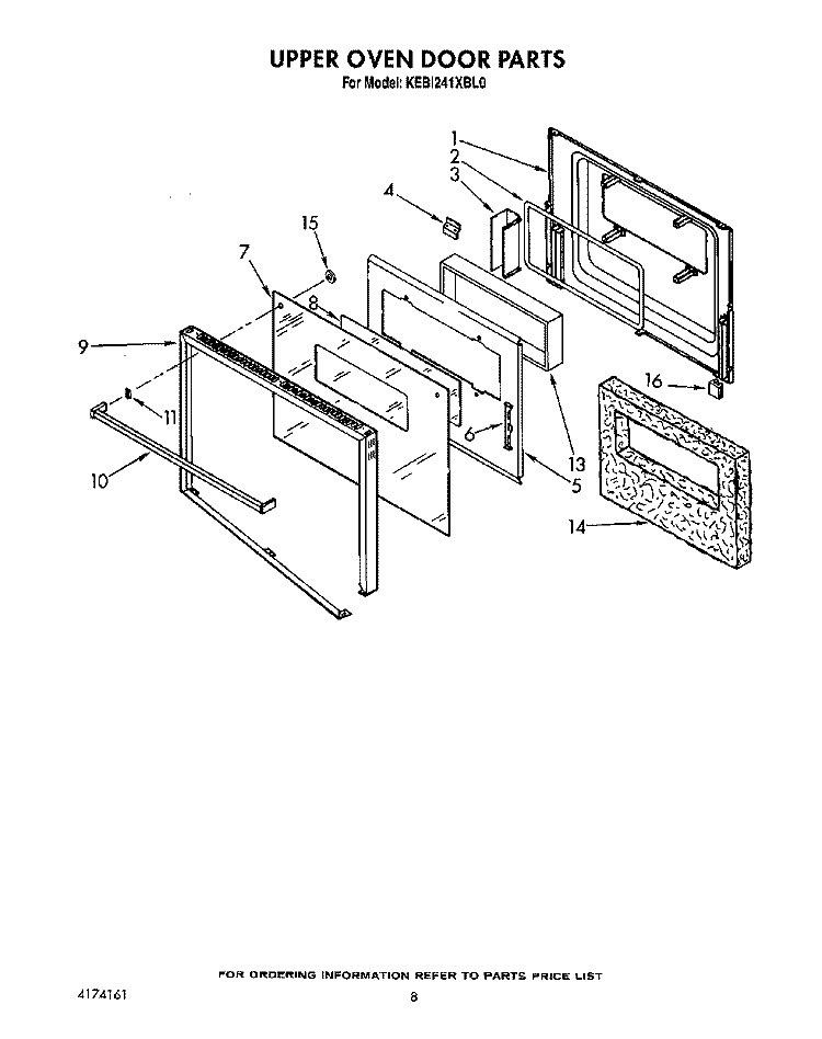 UPPER OVEN DOOR Diagram and Parts List for KEBI241XBL0  KitchenAid Wall Oven