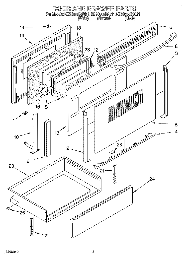 DOOR AND DRAWER Diagram and Parts List for KESC300BAL11  KitchenAid Range