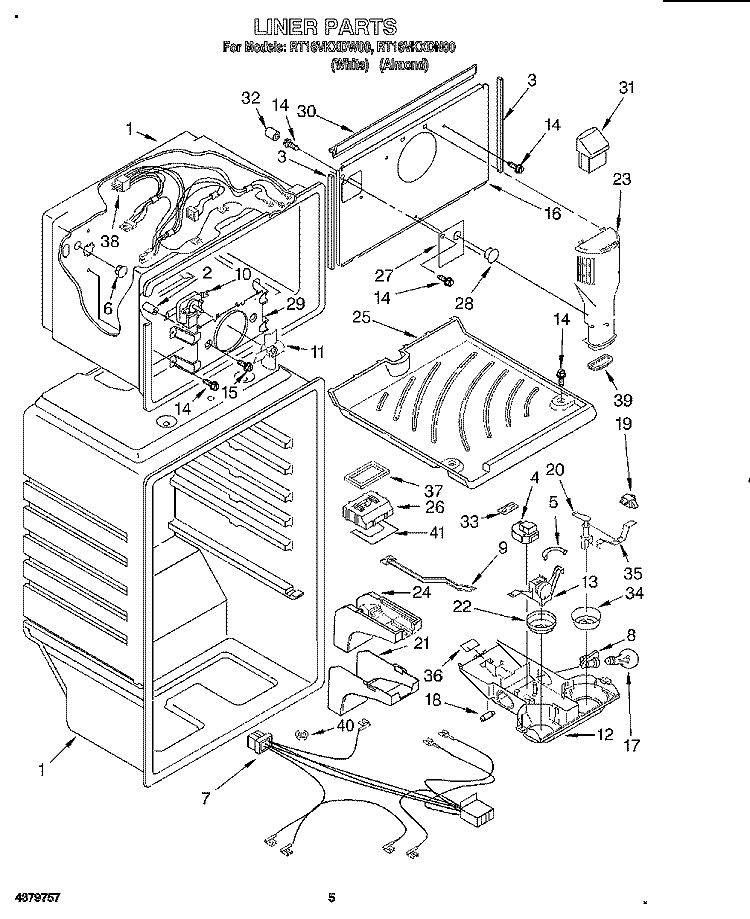 LINER Diagram and Parts List for RT16VKXDN00  Roper Refrigerator