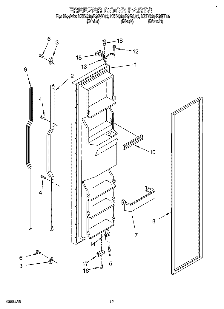 FREEZER DOOR Diagram and Parts List for KSRS25FGBL02  KitchenAid Refrigerator