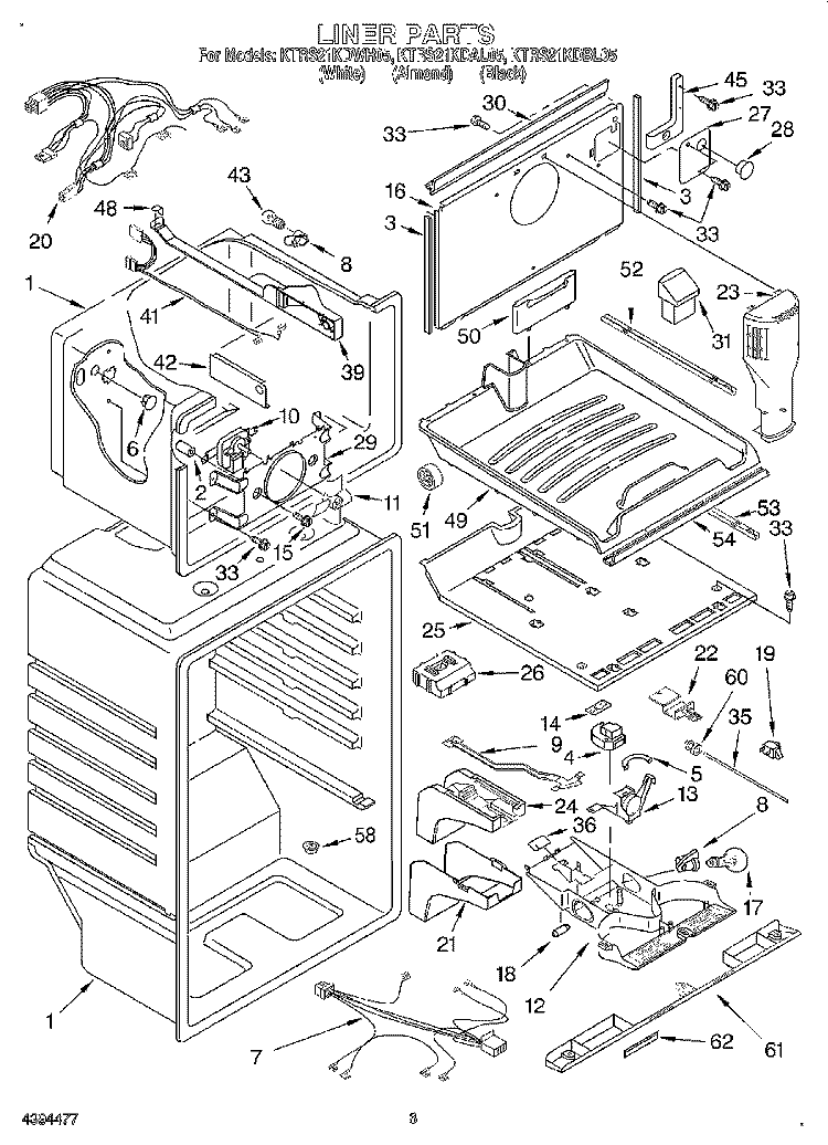 LINER Diagram and Parts List for KTRS21KDAL05  KitchenAid Refrigerator