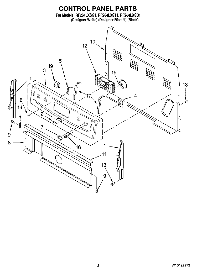CONTROL PANEL PARTS Diagram and Parts List for RF264LXSQ1  Whirlpool Range