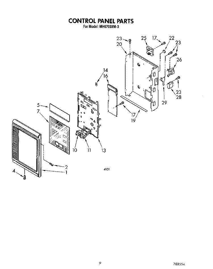 CONTROL PANEL Diagram and Parts List for MH6700XM3  Whirlpool Microwave