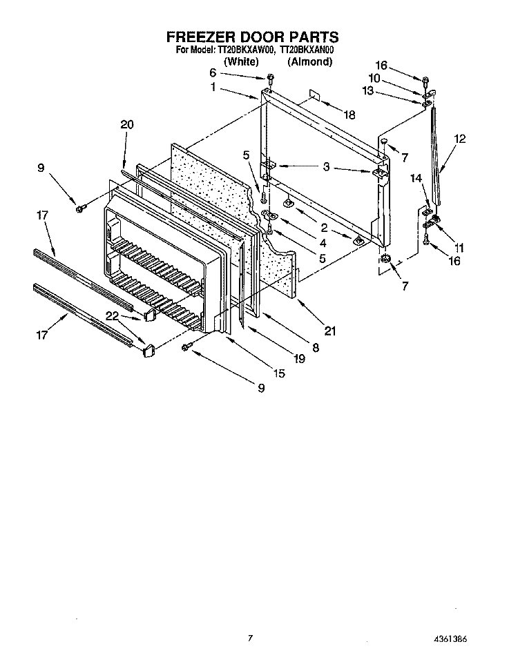 FREEZER DOOR Diagram and Parts List for TT20BKXAN00  Whirlpool Refrigerator