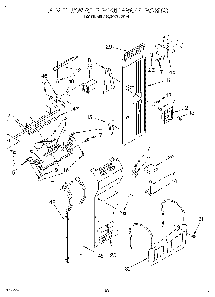 AIR FLOW AND RESERVOIR Diagram and Parts List for KSSS36MDX04  KitchenAid Refrigerator