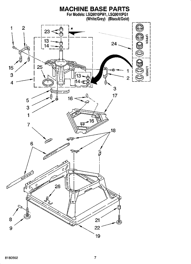 MACHINE BASE PARTS Diagram and Parts List for LSQ9010PG1  Whirlpool Washer