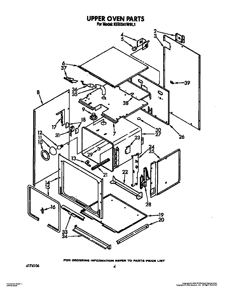 UPPER OVEN Diagram and Parts List for KEBI241WBL1  KitchenAid Wall Oven