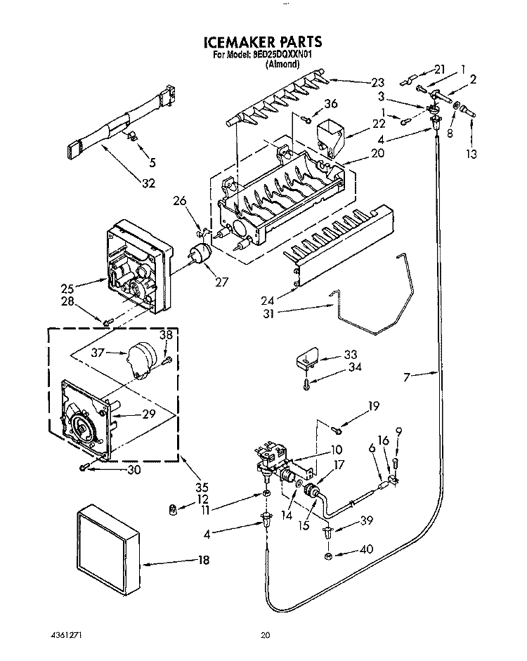 ICEMAKER, LIT/OPTIONAL Diagram and Parts List for 8ED25DQXXN01  Whirlpool Refrigerator