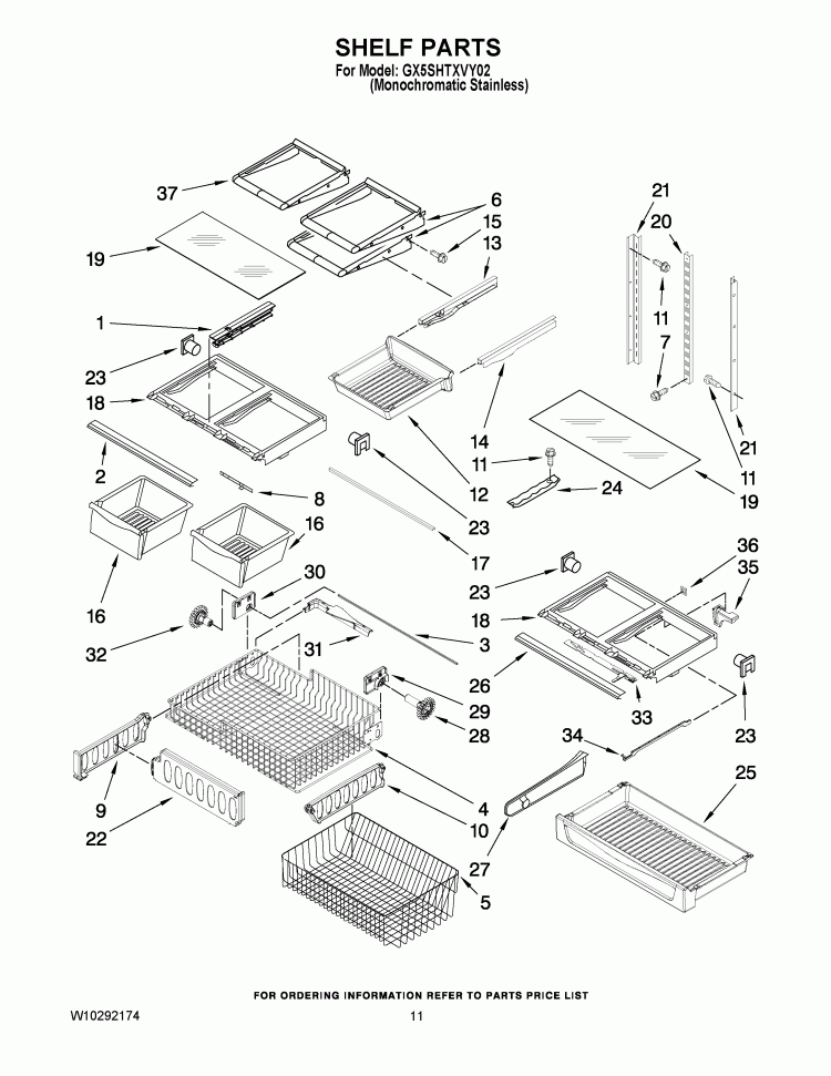 SHELF PARTS Diagram and Parts List for GX5SHTXVY02  Whirlpool Refrigerator