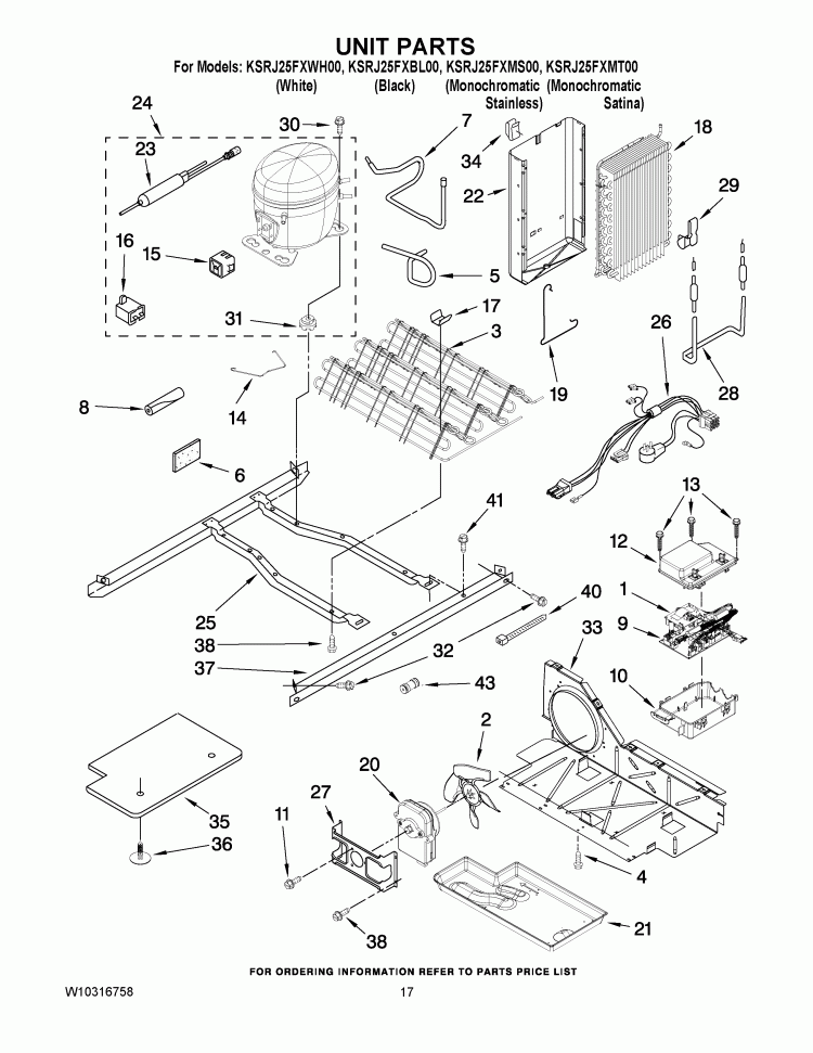 UNIT PARTS Diagram and Parts List for KSRJ25FXMT00  KitchenAid Refrigerator