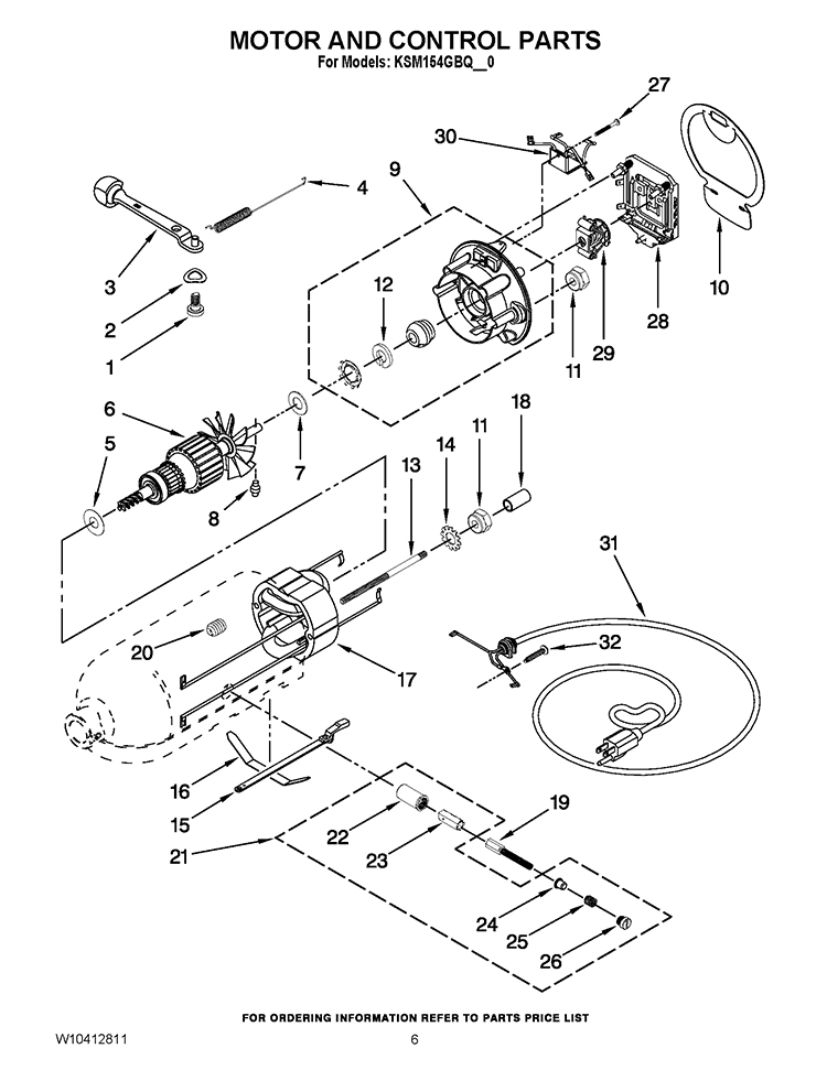 MOTOR AND CONTROL PARTS Diagram and Parts List for KSM154GBQGA0  KitchenAid Mixer