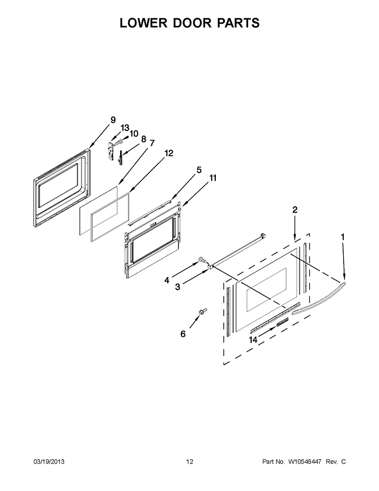 LOWER DOOR PARTS Diagram and Parts List for KGRS505XWH04  KitchenAid Range