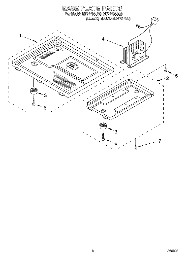 BASE PLATE Diagram and Parts List for MT2140SJB0  Whirlpool Microwave