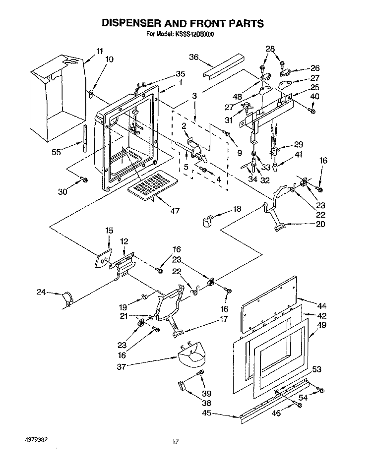 DISPENSER AND FRONT Diagram and Parts List for KSSS42DBX00  KitchenAid Refrigerator