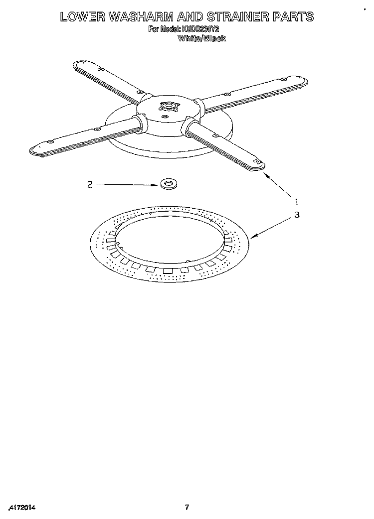LOWER WASHARM AND STRAINER Diagram and Parts List for KUDB230Y2  KitchenAid Dishwasher