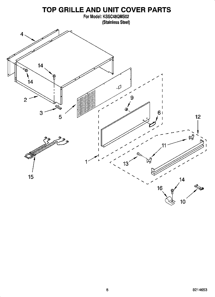 TOP GRILLE AND UNIT COVER PARTS Diagram and Parts List for KSSC48QMS02  KitchenAid Refrigerator