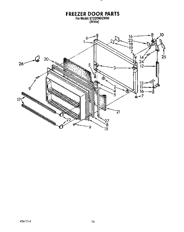 FREEZER DOOR Diagram and Parts List for ET22RMXZW00  Whirlpool Refrigerator