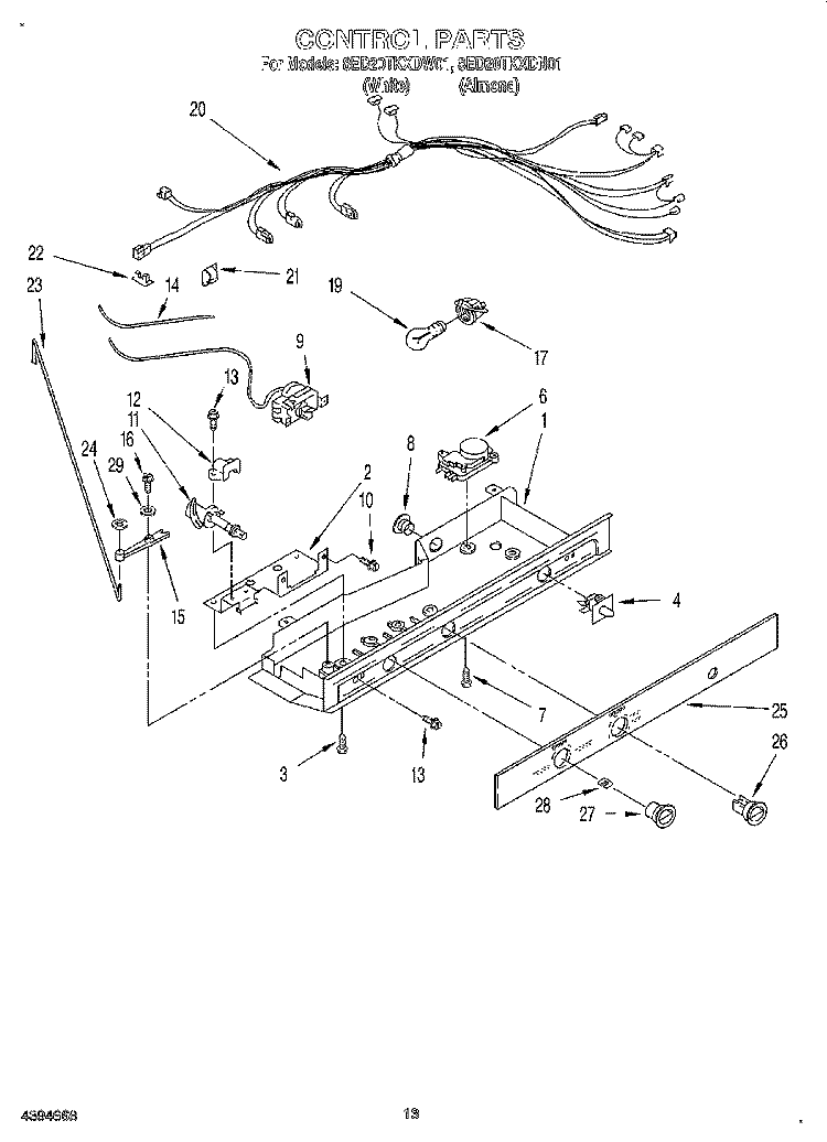 CONTROL, LIT/OPTIONAL Diagram and Parts List for 8ED20TKXDN01  Whirlpool Refrigerator