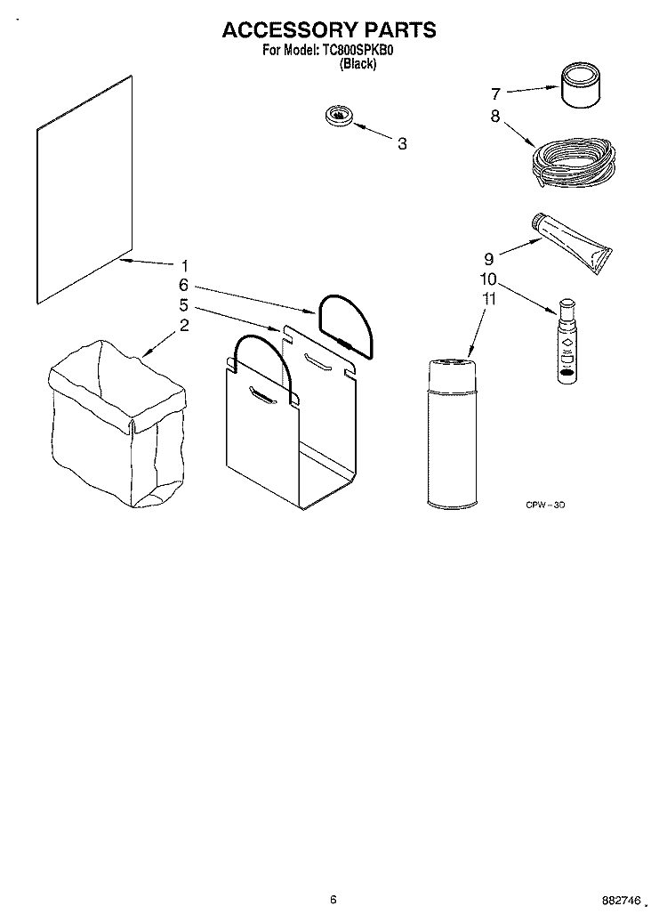ACCESSORY Diagram and Parts List for TC800SPKB0  Whirlpool Trash Compactor
