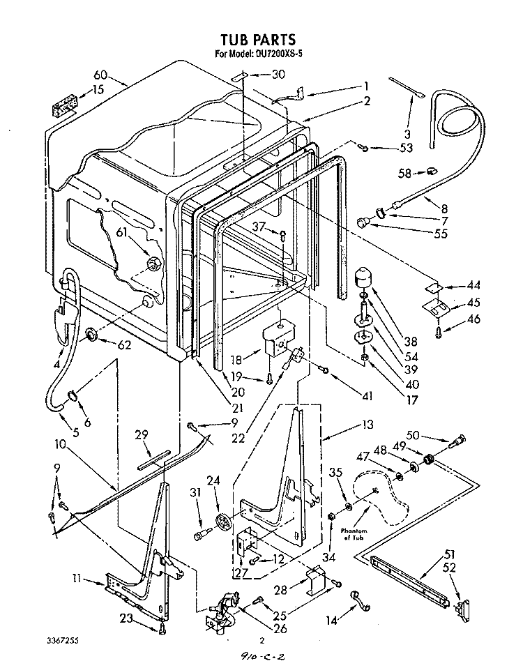 TUB, LITERATURE AND OPTIONAL Diagram and Parts List for DU7200XS5  Whirlpool Dishwasher