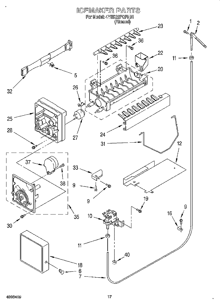 ICEMAKER Diagram and Parts List for 4YED22PQFN01  Whirlpool Refrigerator