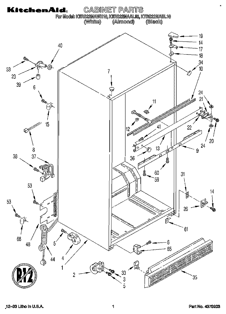 CABINET Diagram and Parts List for KTRS22MABL10  KitchenAid Refrigerator
