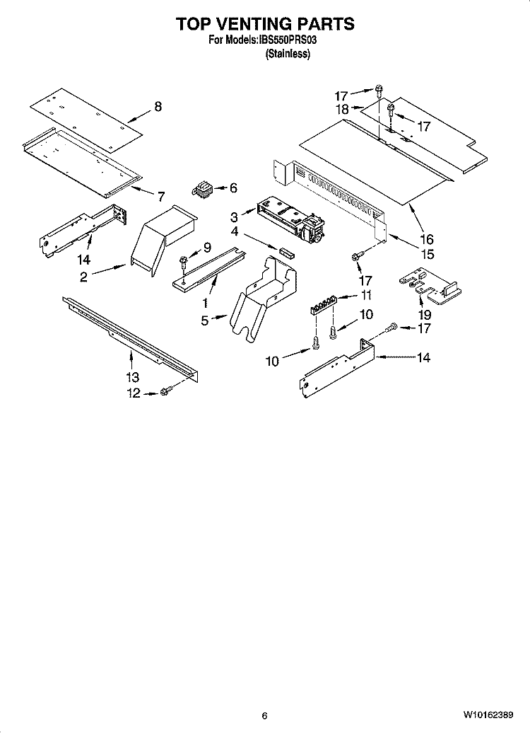 TOP VENTING PARTS, OPTIONAL PARTS Diagram and Parts List for IBS550PRS03  Whirlpool Wall Oven