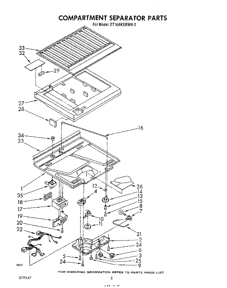 COMPARTMENT SEPARATOR Diagram and Parts List for ET16AKXRWR3  Whirlpool Refrigerator