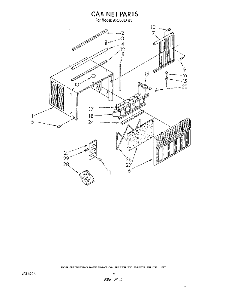 CABINET Diagram and Parts List for AR0500XW0  Whirlpool Air Conditioner