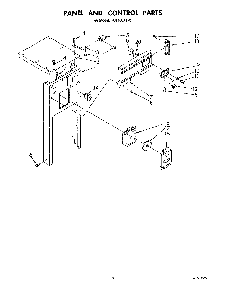 PANEL AND CONTROL Diagram and Parts List for TU8100XTP1  Whirlpool Trash Compactor