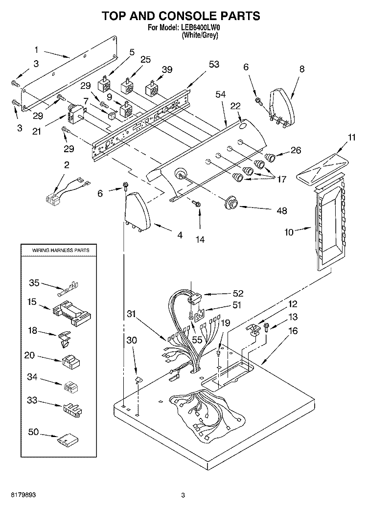 SECTION Diagram and Parts List for LEB6400LW0  Whirlpool Dryer