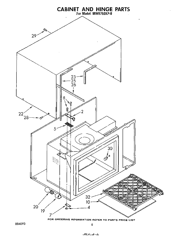 CABINET AND HINGE Diagram and Parts List for MW8750XP0  Whirlpool Microwave
