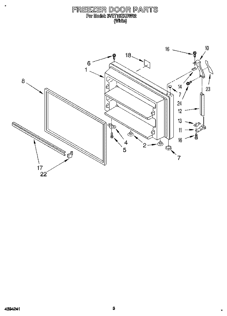 FREEZER DOOR Diagram and Parts List for 3VET19ZKDW02  Whirlpool Refrigerator