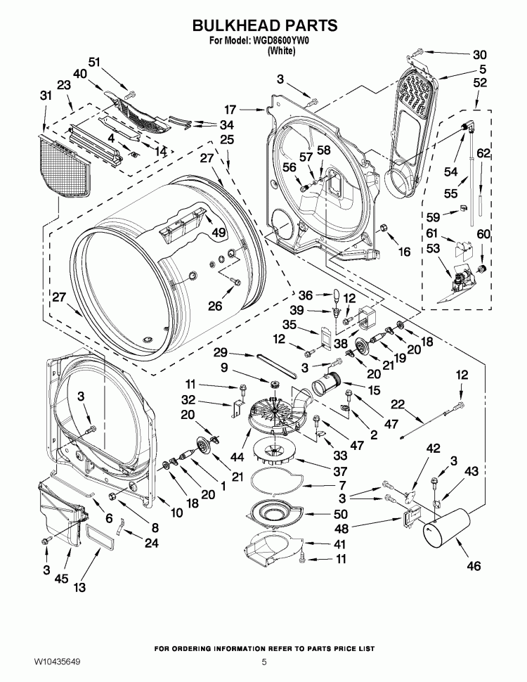 BULKHEAD PARTS Diagram and Parts List for WGD8600YW0  Whirlpool Dryer