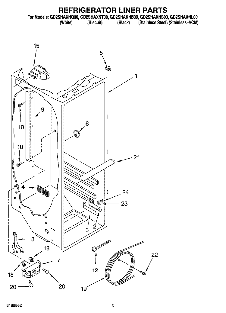 REFRIGERATOR LINER PARTS Diagram and Parts List for GD2SHAXNB00  Whirlpool Refrigerator